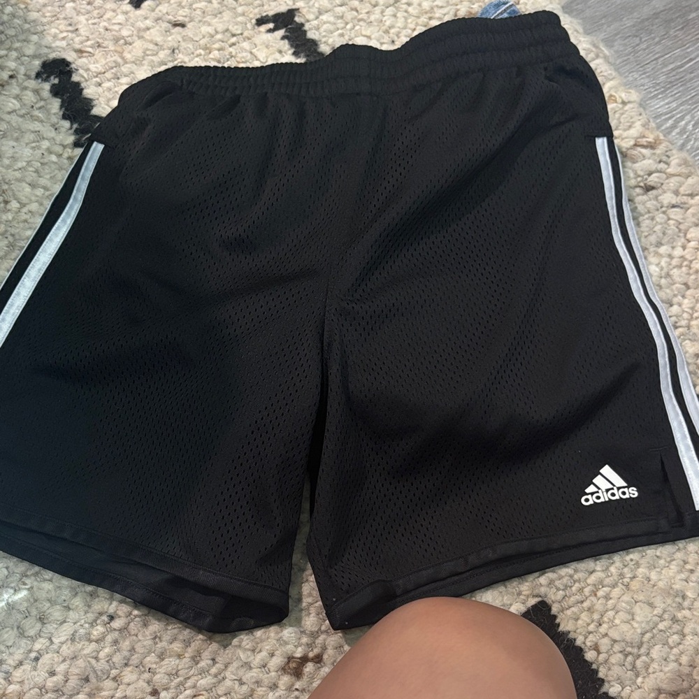 Adidas Black Mesh Shorts with White Stripes
